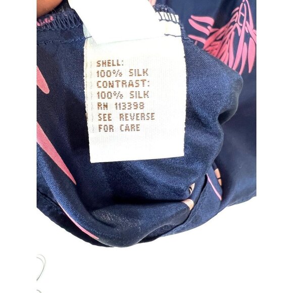 Harkam Dress Women Size 2 Navy Silk Printed Floral Empire Tie Gathered A-Line - Picture 6 of 6